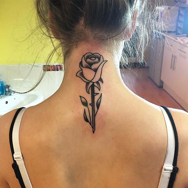 Large Rose Neck Tattoo 