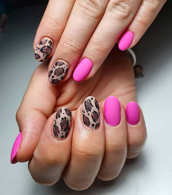 Cute Pink and Leopard Nails