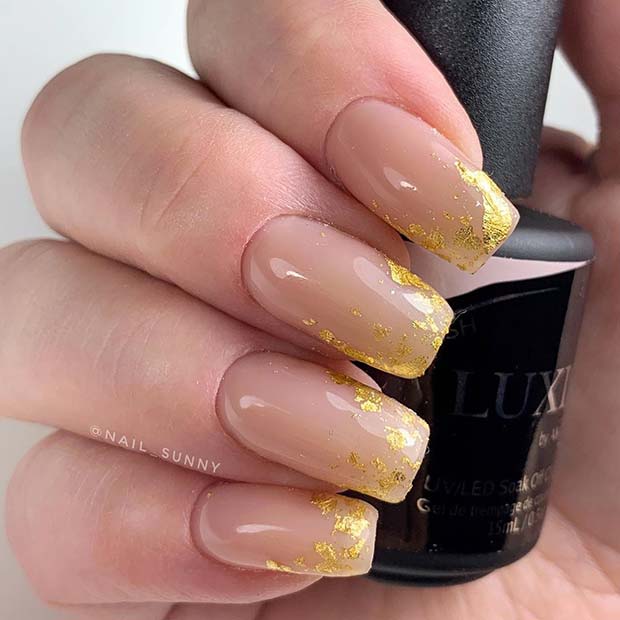 Nude Nails with Gold Foil