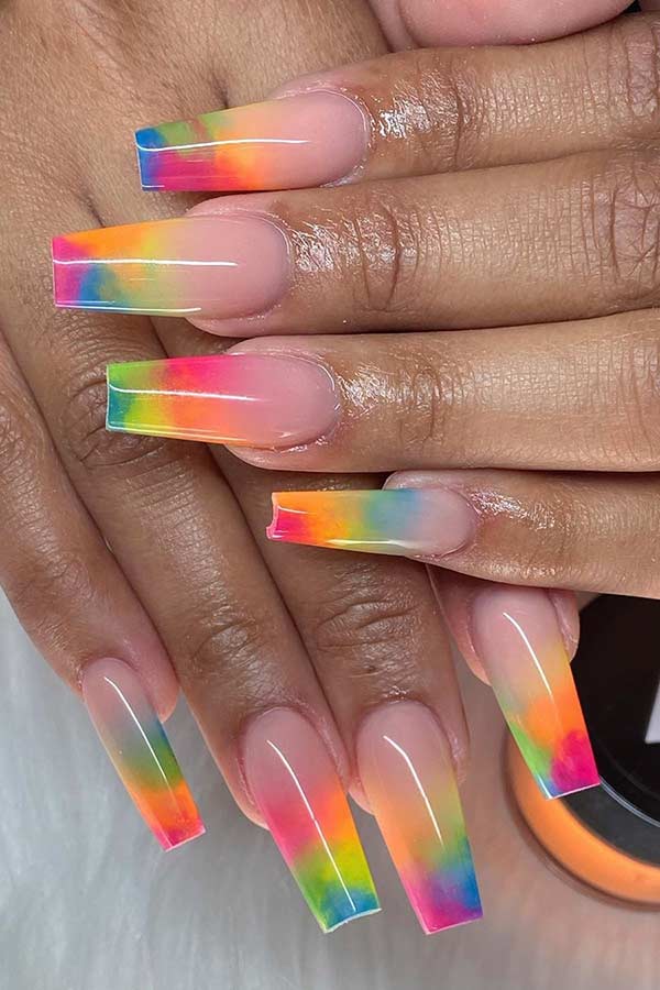 Nude Nails with Rainbow Tips