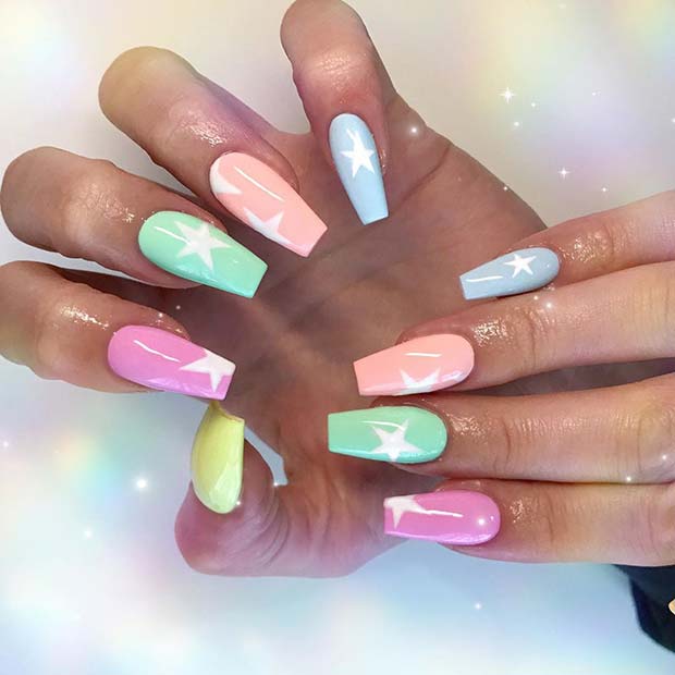 Pastel Nails with Stars
