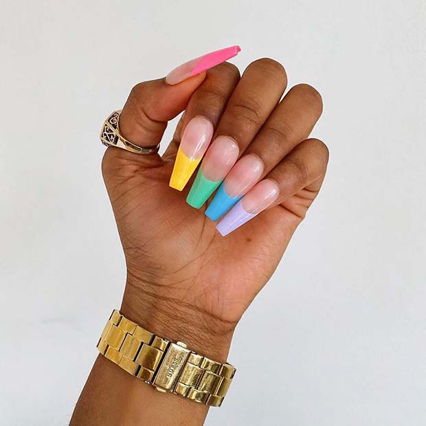 Coffin Nails with Pastel Tips