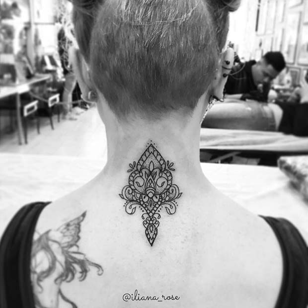 Pretty Back of the Neck Tattoo