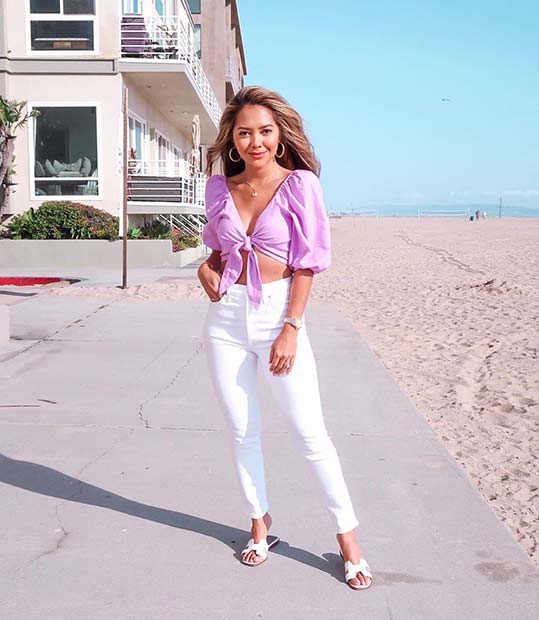 Pretty and Purple Top with White Jeans