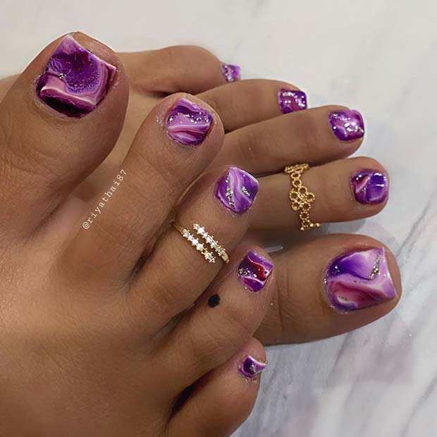 Purple Marble Toe Nail Design