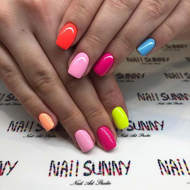 Short and Vibrant Multi-Colored Nails