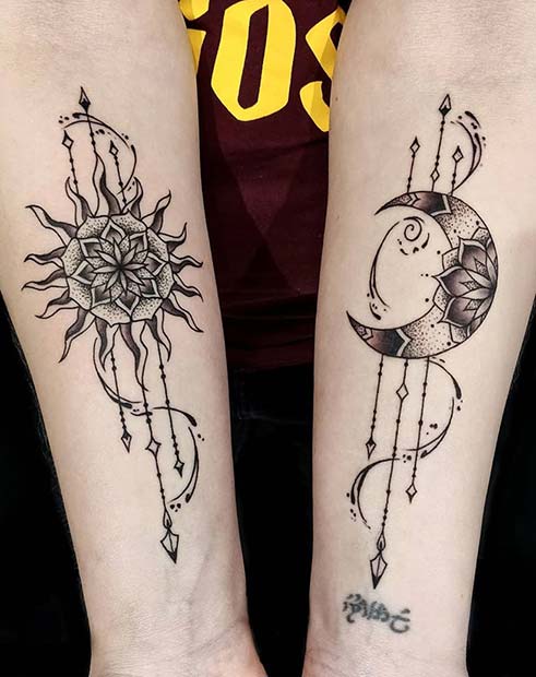 Separate Sun and Moon Arm Tattoos
