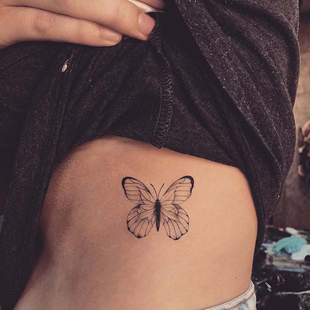 Stunning Butterfly Rib Tattoo