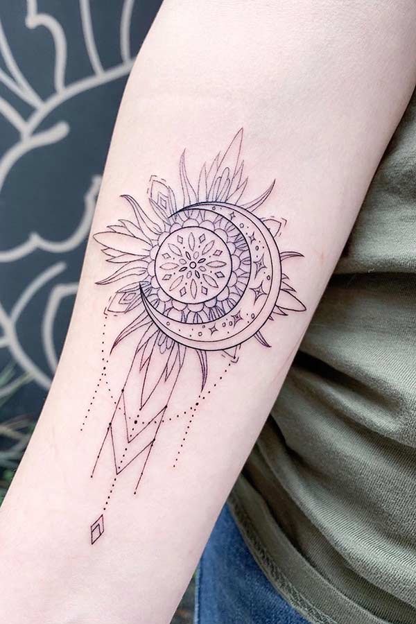 Sun and Moon Arm Tattoo Idea for Women