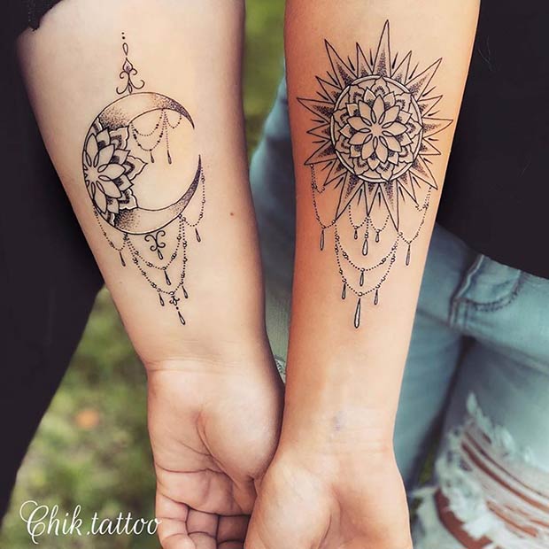 Sun and Moon Best Friends Tattoo