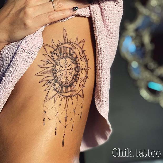 Sun and Moon Rib Tattoo Design