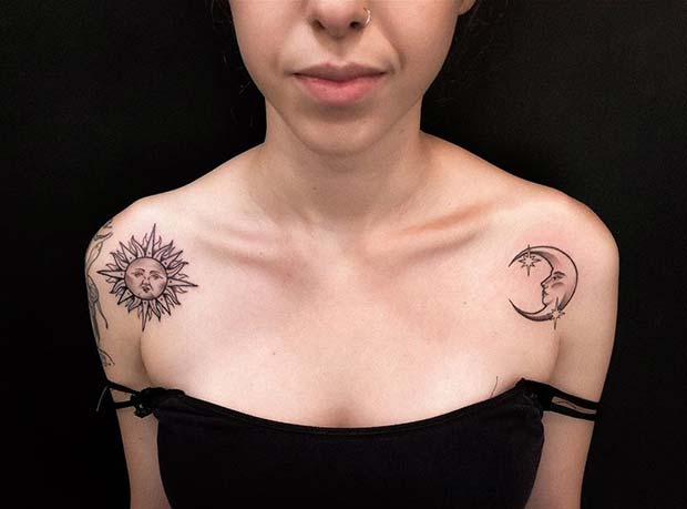 Sun and Moon Shoulder Tattoos