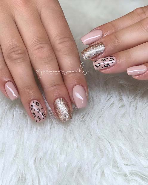 Nude Mani with Leopard Print