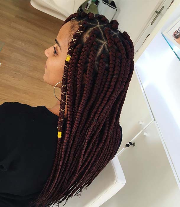 Burgundy Braids with Triangle Parts