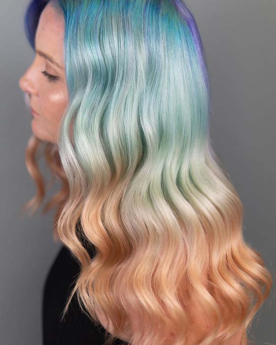 Blue Ombre Hair with Peach