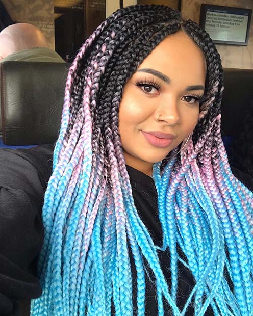 Blue and Pink Ombre Braids