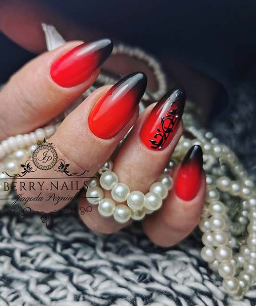 Bold Black and Red Ombre Nails