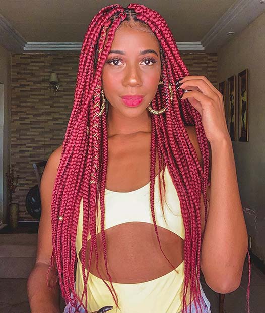 Bright Red Braids with Gold Accessories