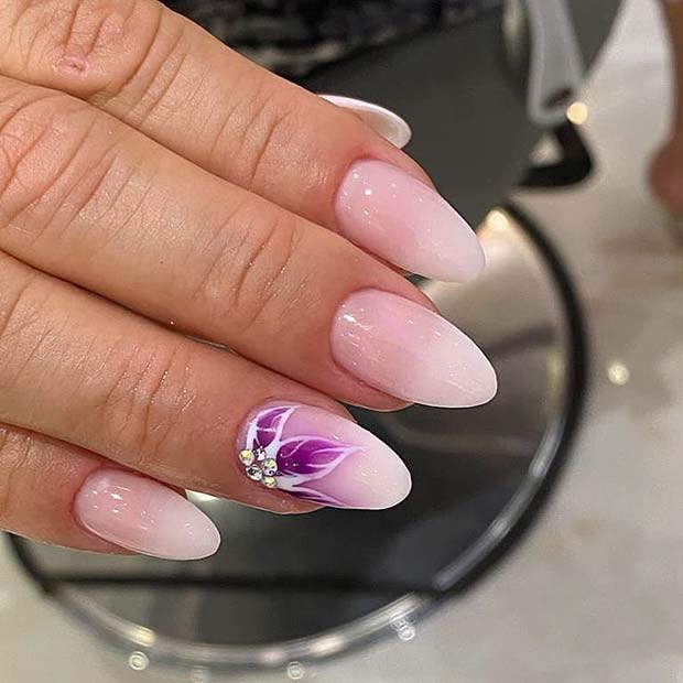 French Ombre with a Purple Flower