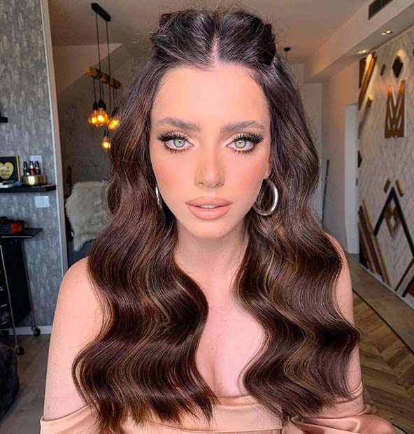Glam Half Up Style with Waves