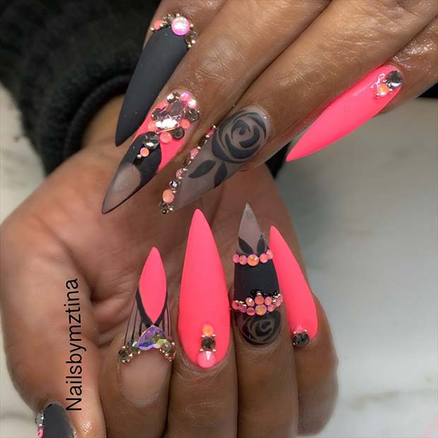 Gorgeous Pink and Black Nail Design