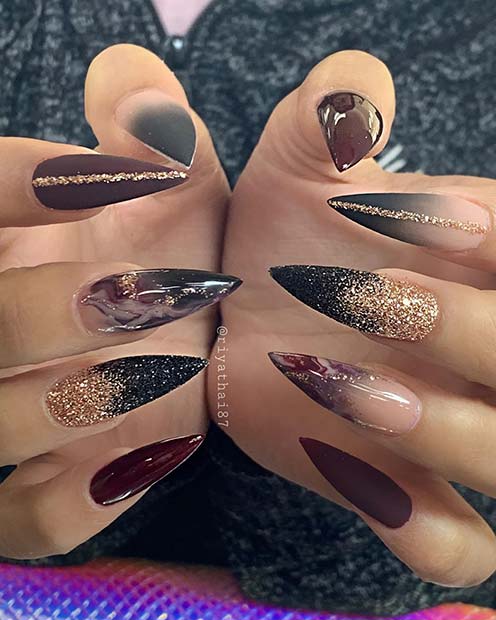 Marble, Glitter and Ombre Stiletto Nails 