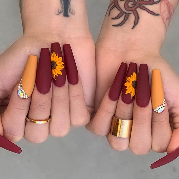 Matte Burgundy Coffin Nails