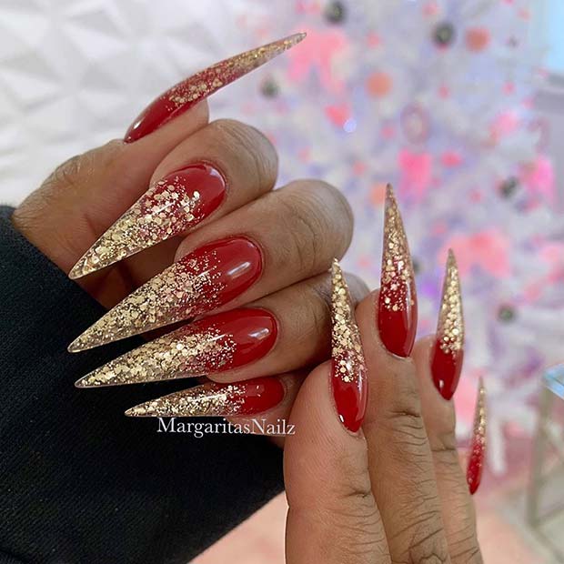 Red and Gold Glitter Ombre Design