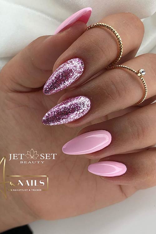 Simple Pink Glitter Nail Design