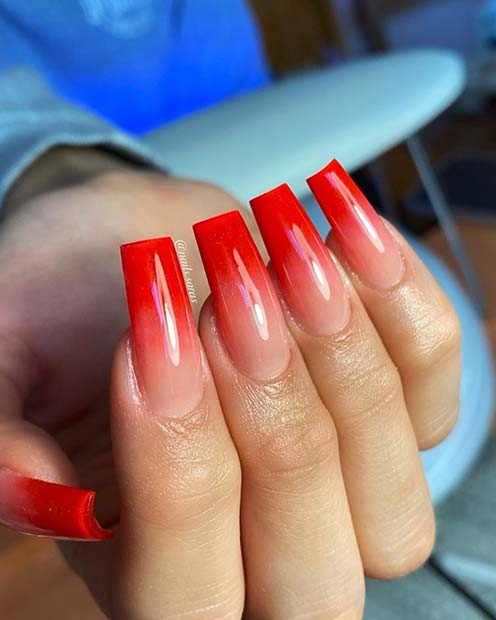 Elegant Red Ombre Nails