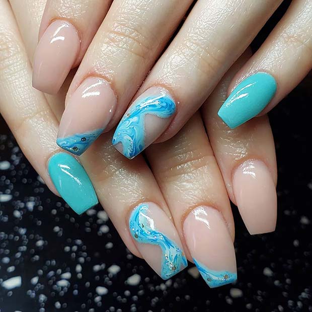 Nude and Light Blue Nails