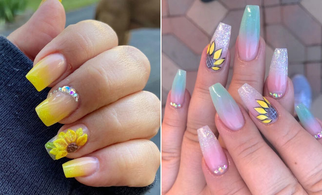 Yellow and White Sunflower Nails - wide 10