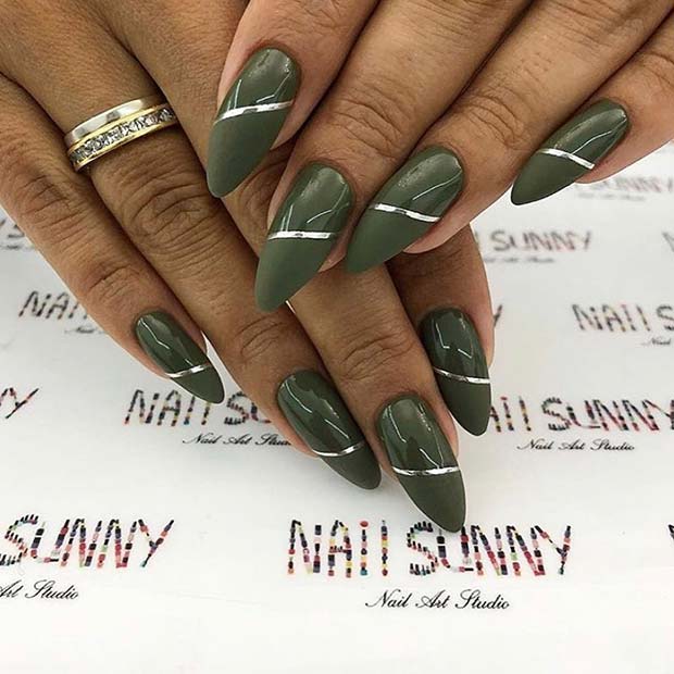 Trendy Dark Green Stiletto Nails