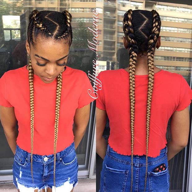 Trendy Ombre Cornrows with a Zig Zag Part