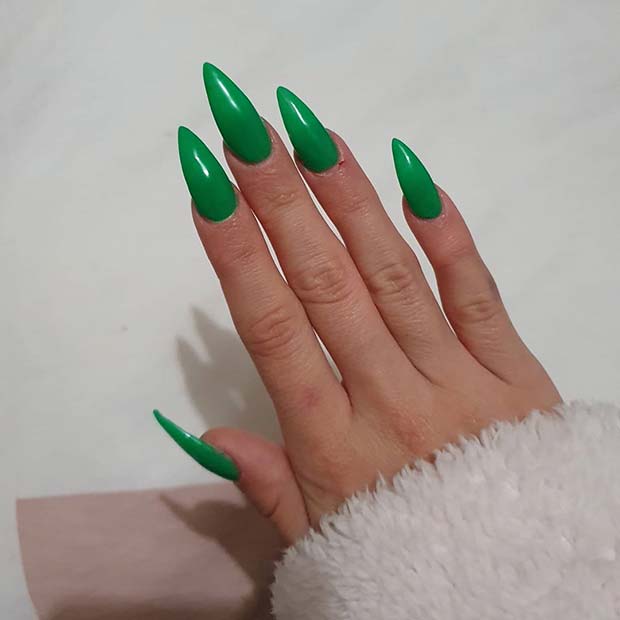 Vivid Green Stiletto Nails