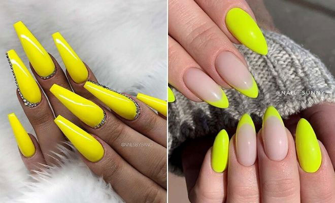 1. Neon Yellow and Silver Glitter Prom Nails - wide 10