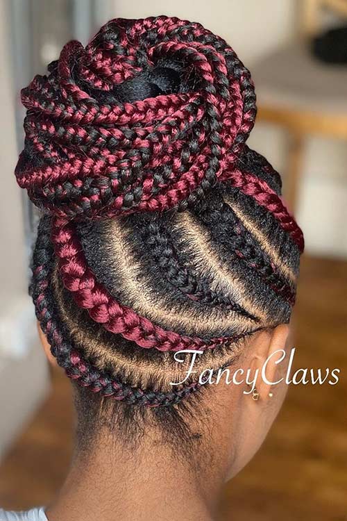 Black and Red Braided Bun