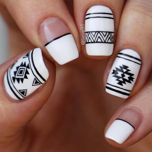 Black and White Tribal Nail Design