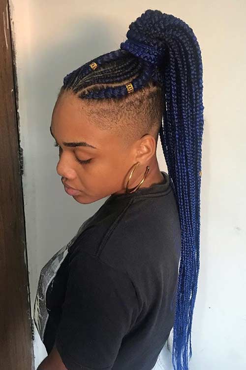 Blue Braids with Shaved Sides