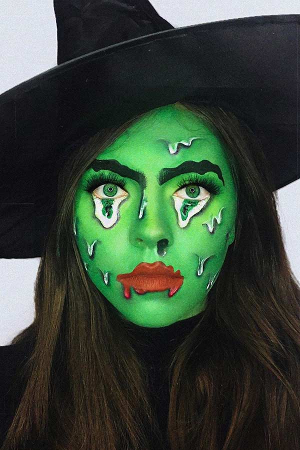 Creative Melting Green Witch Makeup