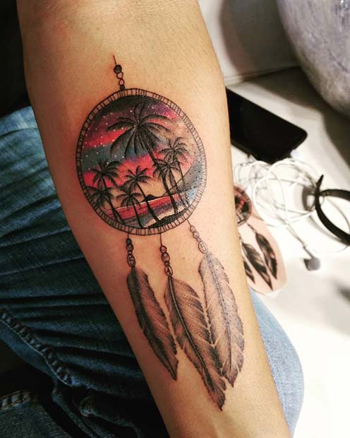 Dream Catcher with a Tropical Scene