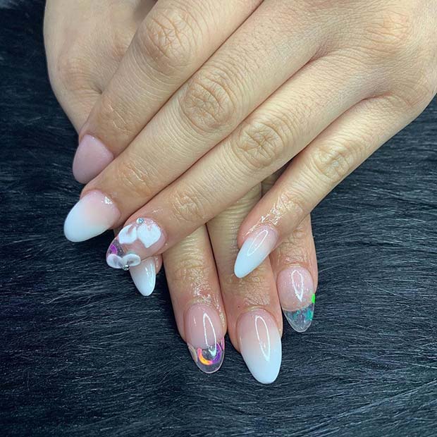 Short Clear Accent Nails with French Ombre