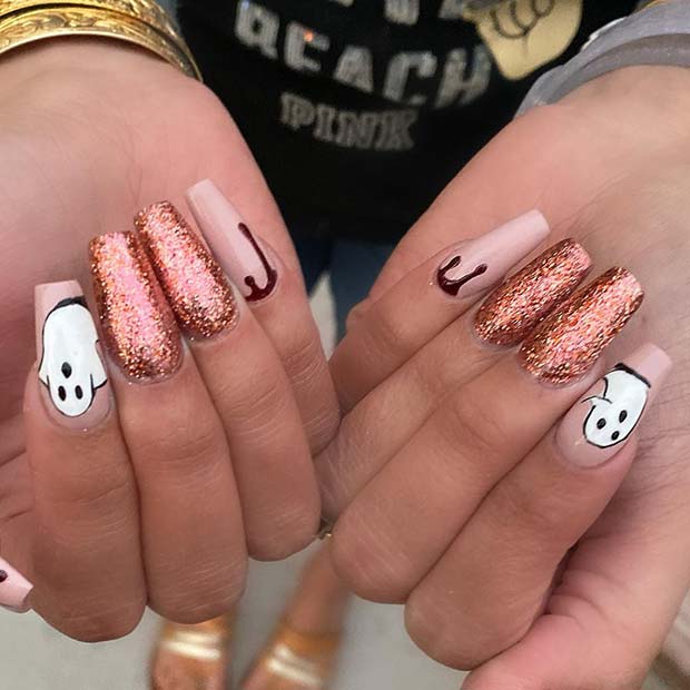 Halloween Coffin Nails with Ghosts 