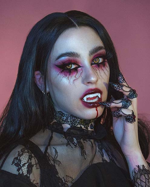 Glam Vampire Costume and Makeup