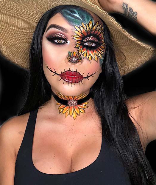 Glitzy Sunflower Scarecrow Makeup