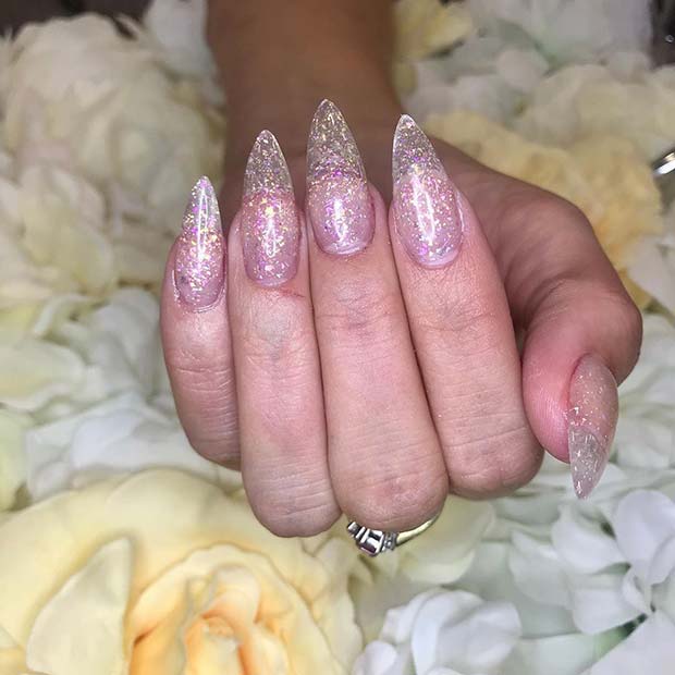 Clear Stiletto Nails with Glitter