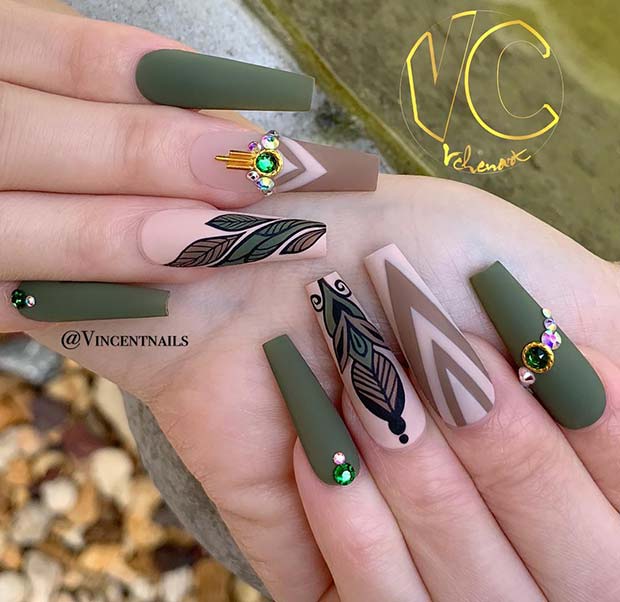 Matte Olive Coffin Nails