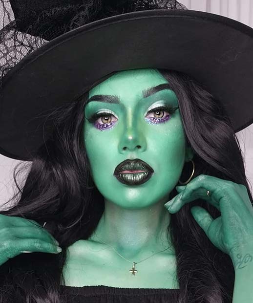 Green and Purple Witch Makeup Look