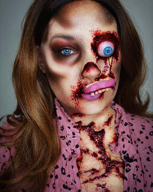 Gruesome Zombie Makeup with an Eye 