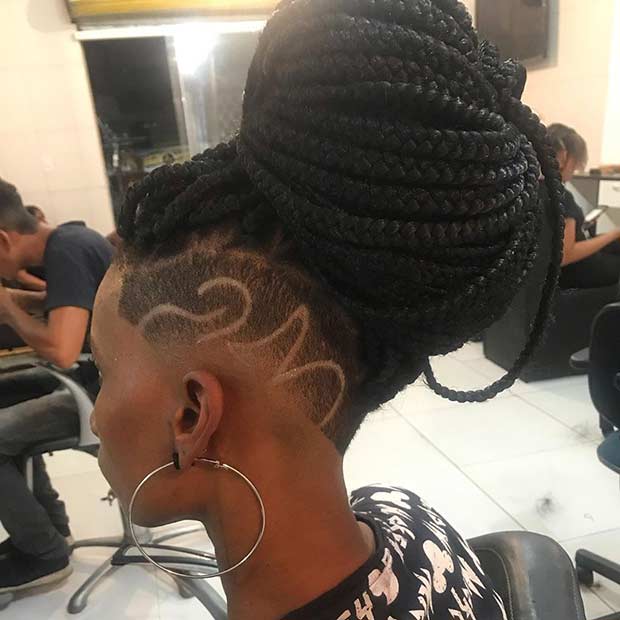 Jumbo Braids Updo with Shaved Sides